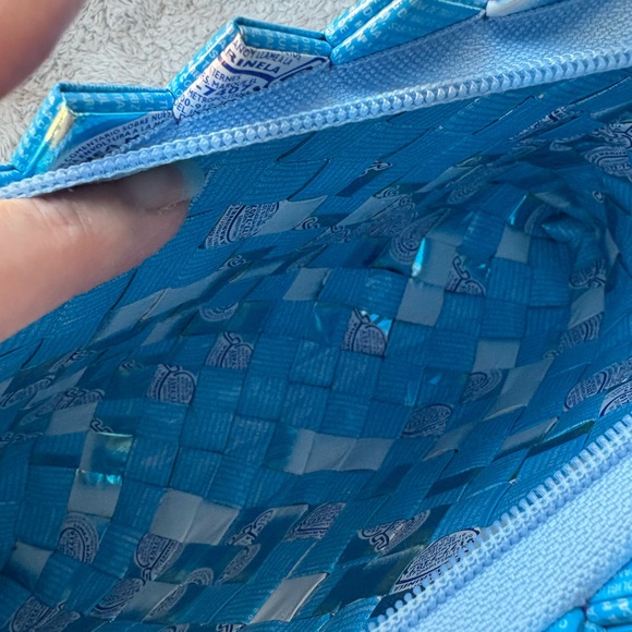 Blue Handmade Woven Shoulder Bag made from Woven Candy Wrappers NWOT - Picture 8 of 10